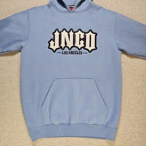 Vintage Y2K JNCO Jeans Hoodie Mens XL Blue Pullover Sweatshirt Embossed Logo LA - Picture 1 of 15