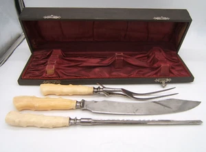 ANTIGUO JUEGO DE TALLA DE 3 PIEZAS MANGOS TALLADOR CUCHILLO TENEDOR AFILADOR CARCASA - Imagen 1 de 7