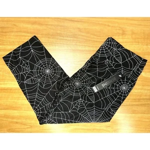 Spiderweb Halloween Capri Length Soft Leggings Medium Black White - Picture 1 of 9