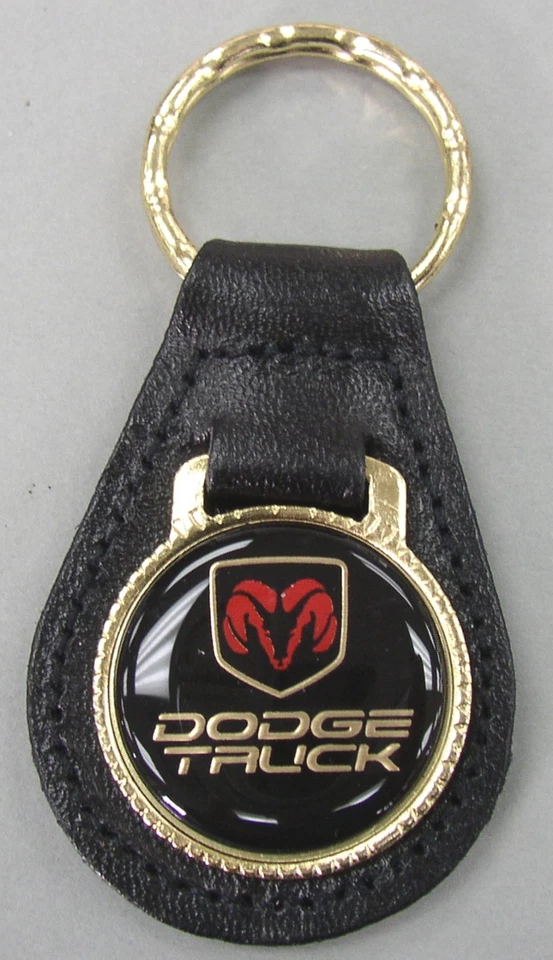 Vintage Black DODGE TRUCK #4354 Leather Gold tone Key Ring 1947 1948 1949 1950  - Изображение 1 из 4