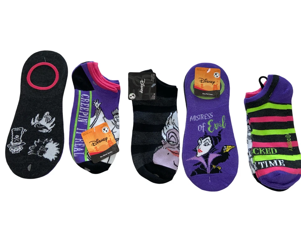 Disney Villains Women's 5 pk No Show & Stay Put Liner Socks Size 4-10
