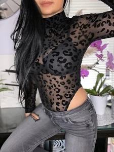 Beautiful black see-through bodysuit with leopard prints, just a perfect piece s - Picture 1 of 5