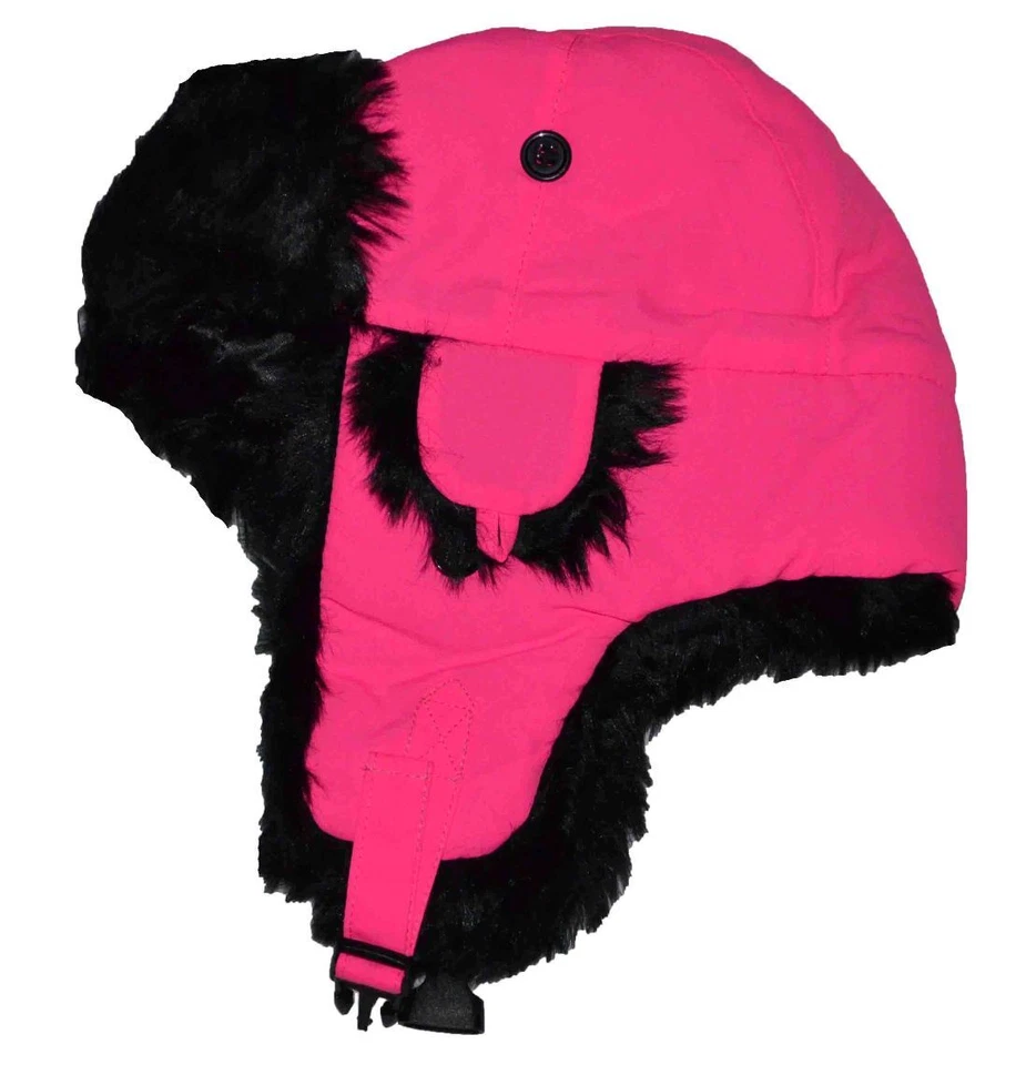 Sombrero de aviador ruso de piel negra DECKY rosa neón L/XL Foto 1 de 1