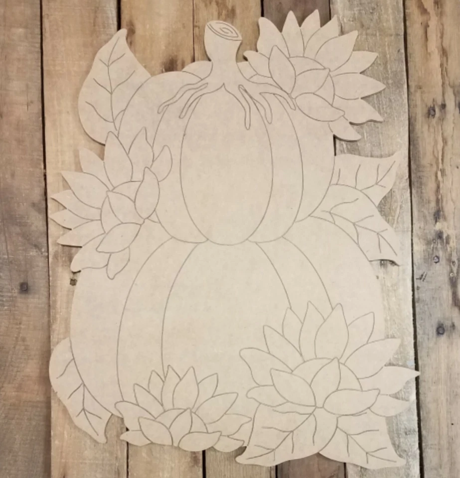 Stacked Pumpkins with Sunflowers, Unfinished Wood Cutout, Engraved Wall D�cor - Image 1 of 1