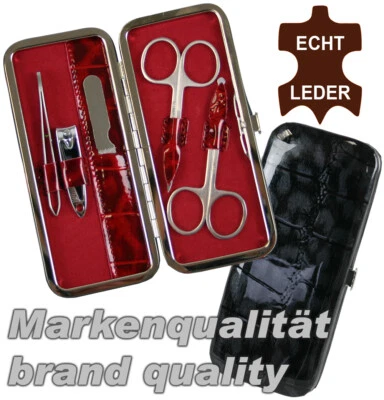 Maniküre Set Nagelset Nagelschere Pinzette Nagelfeile Knipser im Lederetui 5 tlg - Bild 1 von 4