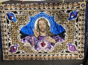 Tessuto arazzo da appendere a parete Sacro Cuore di Gesù Cristo 44"" X 66"" Santo Graal - Foto 1 di 6