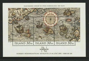 Island - "SCHIFFE ~ ANTIKE KARTEN VON OLAUS MAGNUS ~ NORDIEN 1991" POSTFRISCH MS - Bild 1 von 2