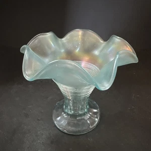 NORTHWOOD ICE BLUE Squat Rings CARNIVAL GLASS Vase – SCARCE! 5 1/4” - Picture 1 of 11