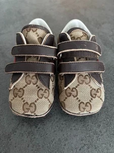 GUCCI Baby Shoes Beige/Brown GG Canvas 22806 - Picture 1 of 4