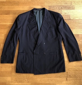 Gianni Versace Couture Vintage Double Breasted Blazer 42 Navy Textured Stripe - Picture 1 of 16