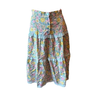Falda Vintage Años 70 Floral Boho Pradera En Niveles Talla S Azul Hippie Cottagecore - Imagen 1 de 20