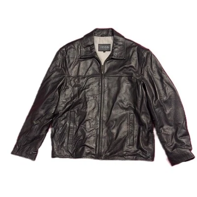 Chaqueta de moto de cuero genuino vintage para hombre IZOD talla grande abrigo forrado negro años 90 Foto 1 de 4