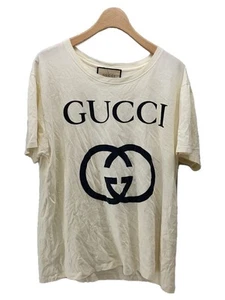 GUCCI T-shirt M Size Stained Interlocking Cotton Ivo - Picture 1 of 5