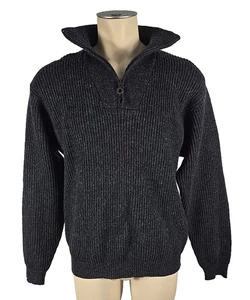 Christiania Mens Nordic Norway Wool 1/4 Zip Black Gray Ribbed Sweater Sz Small - Picture 1 of 5