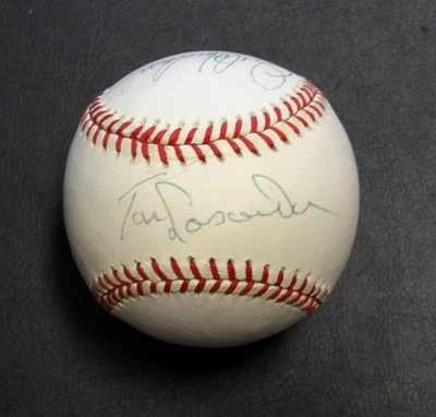 Dodgers Tommy Lasorda Mike Scoscia Orel Hershiser Signed Baseball JSA Authentic - Image 1 of 4