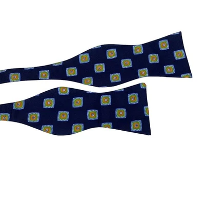 CREMIEUX Tie Navy Blue & Yellow Geometric Print Silk Bow Tie - NWT - Изображение 1 из 4