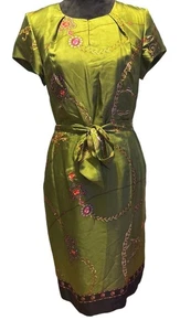 Talbots Pure Silk Midi Dress Size 8 Hidden Back Zipper Tie Waist NWT Green Regal - Picture 1 of 8