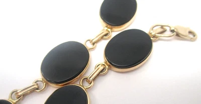 Vintage 14k Yellow Gold Chain Bracelet with Real Black Onyx Stone - Image 1 of 4