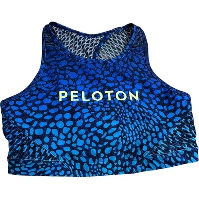 Peloton x WITH Blue Black Sports Bra Crop Top Women's Medium Branded High Neck - Image 1 of 4