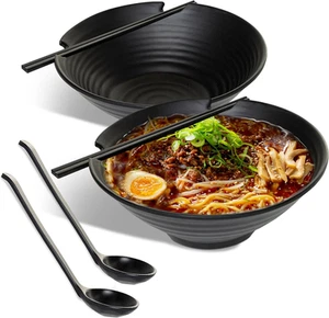 Japanese Ramen Bowl Set of 2 - Elegant 1000Ml Ramen Bowls, Dishwasher Safe Re-Us - Picture 1 of 12