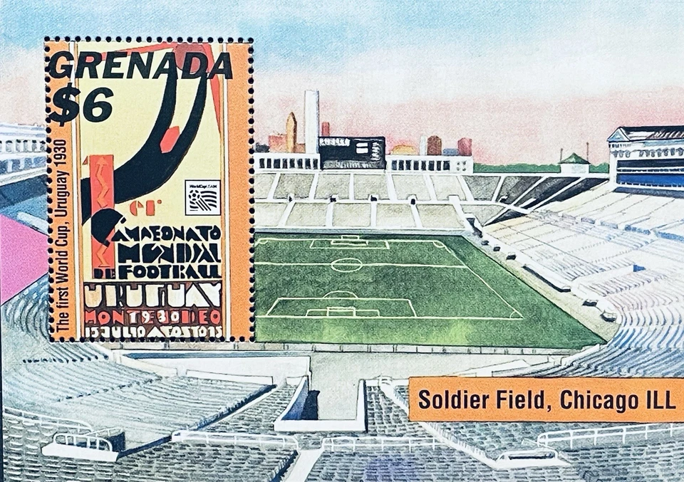 PÓSTER GRANADA DE SELLOS DE FÚTBOL DE URUGUAY 1ER CAMPEONATO MUNDIAL S/S 1994 MNH Foto 1 de 1