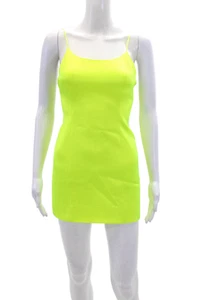 Alice + Olivia Womens Spaghetti Strap Scoop Neck Zip Mini Dress Neon Yellow Size - Picture 1 of 7