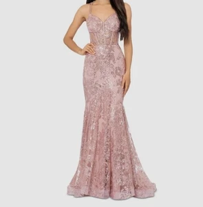 Blondie Nites Damen rosa Pailletten Korsett Mieder Kleid Junior Größe 5 - Bild 1 von 7