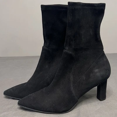 Bota Stuart Weitzman Feminina Brandie Meia Bezerro Camurça Preta Salto 3” Tamanho 6.5B - Imagem 1 de 4