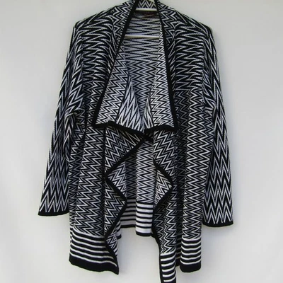 Maggie T 2+/20-22 Black White ZigZag Knit Cardigan Waterfall Front Cotton Blend - image 1 of 4