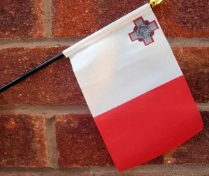MALTA HAND WAVING FLAG Small 6" x 4" with black pole MALTESE VALLETTA - Picture 1 of 1
