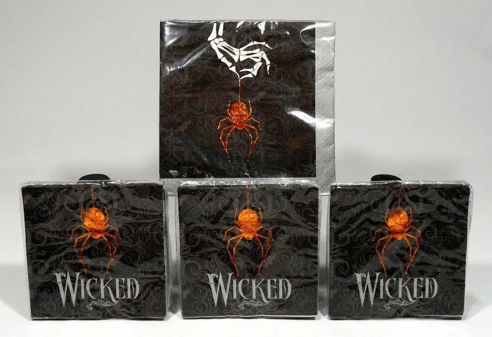 WICKED SPIDER HALLOWEEN PARTY KIT - 64 FOIL STAMPED LUNCH & BEVERAGE NAPKINS! - Image 1 of 4