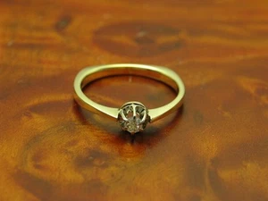 14kt 585 Bicolour Gold Ring With 0,10ct Brilliant Solitaire Trim / Diamond/Rg - Picture 1 of 6