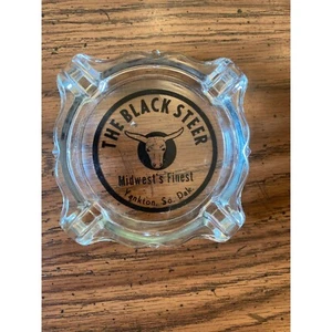Black Steer Ashtray Midwest's Finest Yankton So. Dak. Glass Bar Decor - Afbeelding 1 van 3