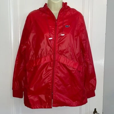 De Colección Años 80 Alligator Lacoste Rojo Nylon Lluvia Cortavientos Chaqueta con Capucha Foto 1 de 4