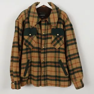 Vintage 70s JC Penny Wool Snap Button Coat Jacket Sherpa Lined Plaid Men's XL - Picture 1 of 18