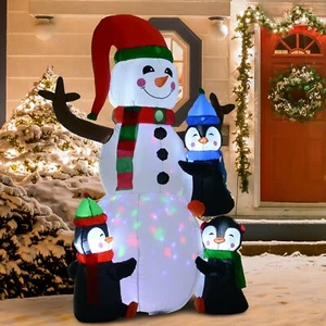 6 pies 3 pingüinos construyendo un muñeco de nieve Navidad inflable hogar patio decoración vacaciones - Imagen 1 de 8