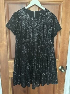 Lulus New Taking a Shine Black Sequin Tiered Mini Shift Dress Size L Party HOCO - Picture 1 of 5