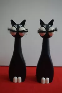 Coppia Gatto nero legno siamese Lucie Kaas Gunnar Florning Collection danese - Picture 1 of 5