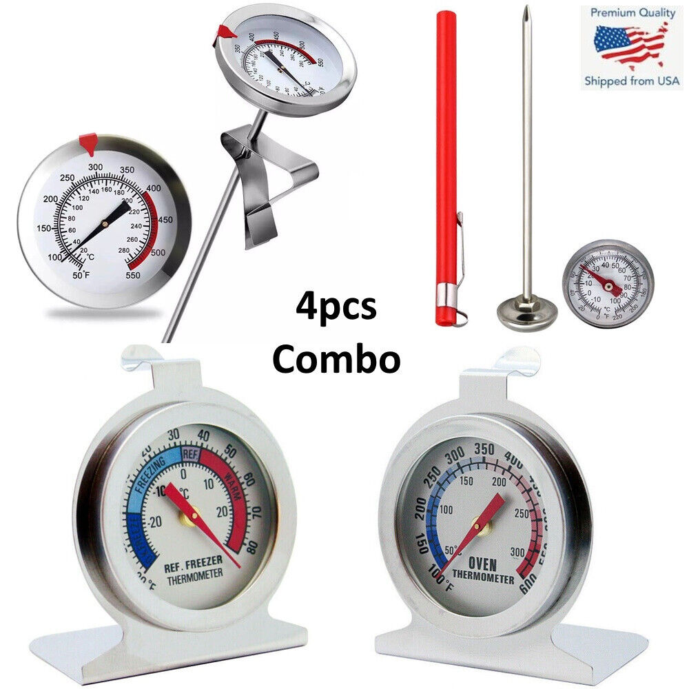 4PC Combo - Refrigerator Freezer / Oven / 12" & Pocket Probe Thermometers Gauges