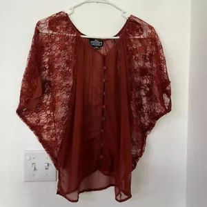 Angie Butterfly Sleeve Sheer Lace Button Front Scoop Neck Y2K BOHO Size XS - Picture 1 of 7