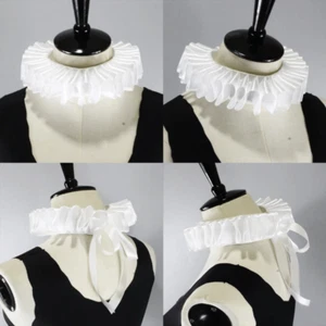 Collar gargantilla payaso satinado blanco con volantes cuello renacentista victoriano nuevo sin etiquetas - - Imagen 1 de 6