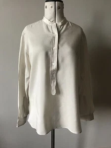 MARGARET HOWELL shirt 100% silk women's size 10 cream/grey stripe with box - Picture 1 of 11