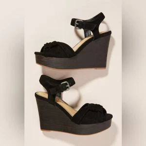 Splendid Nada Wedge Platform Sandals black Suede Knot Sz 9.5 - Picture 1 of 6