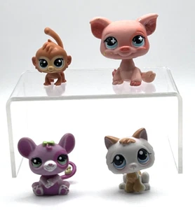 LPS Little Pet Shop Lot Of 4 Purple Mouse Pink Pig Brown Monkey White Cat - Picture 1 of 5