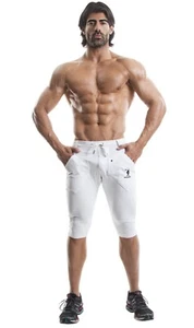 DEMIG Mens White Yoga Pants Athletic 3/4 Elastic Waist Training Joggers  - Picture 1 of 10