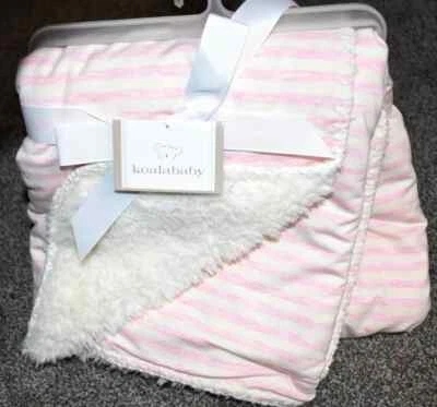 E4 NWT KOALA BABY Pink Cream Stripe Plush Jersey Knit Faux Fur Baby Crib Blanket - Image 1 of 4