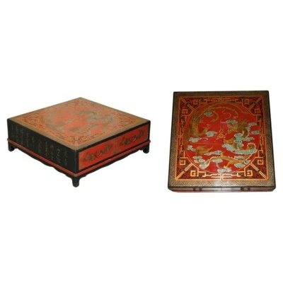 LARGE ANTIQUE CIRCA 1920 CHINESE DRAGON CHINOISERIE EXPORT COFFEE TABLE DRAWERS - Image 1 of 4