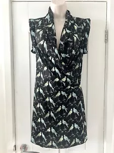 Ted Baker Size 0 UK 6 RELIA Wrap Blouse Black Blue Green Bird Print Camisole - Picture 1 of 16