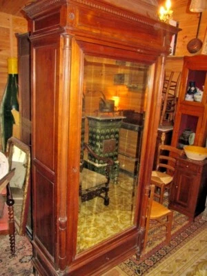 Armoire 1 porte a glace a 2 colonnes en chêne fin 19ème - Photo 1/4