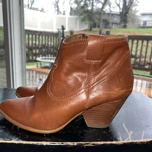 Frye Reina Cognac Leather Ankle Bootie 3479257 COG Women US 7.5M - Picture 1 of 12